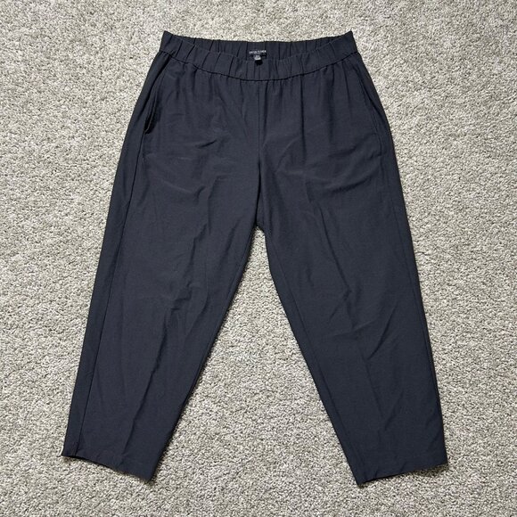 Eileen Fisher Womens Large Petite Black Tapered Pants Elastic Waist Soft Blend - Picture 10 of 10